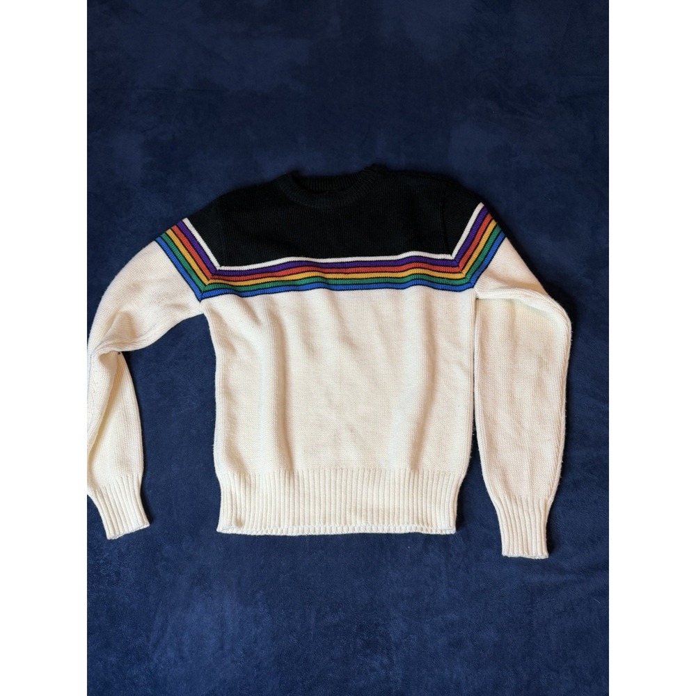 Vtg 70s Fauchon Multicolored Striped Acrylic Knit Sweater Mens Small